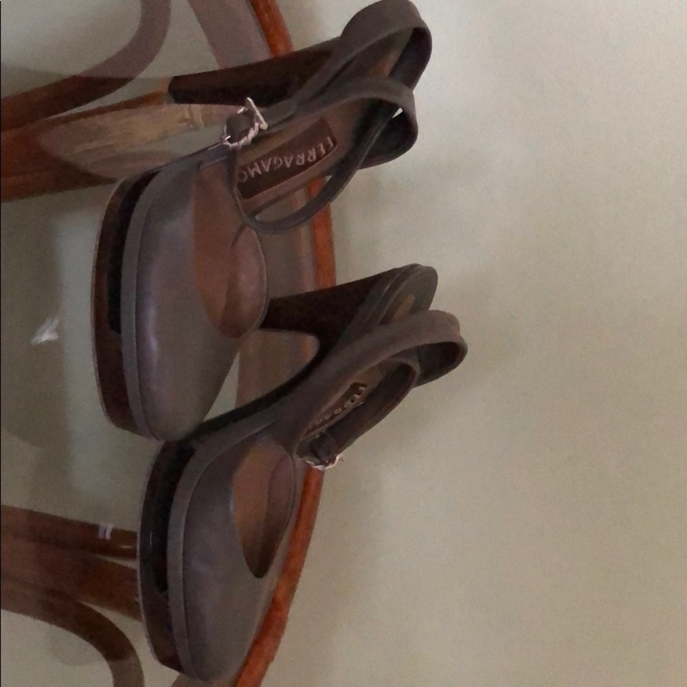 Ferragamo gray leather high heel shoes